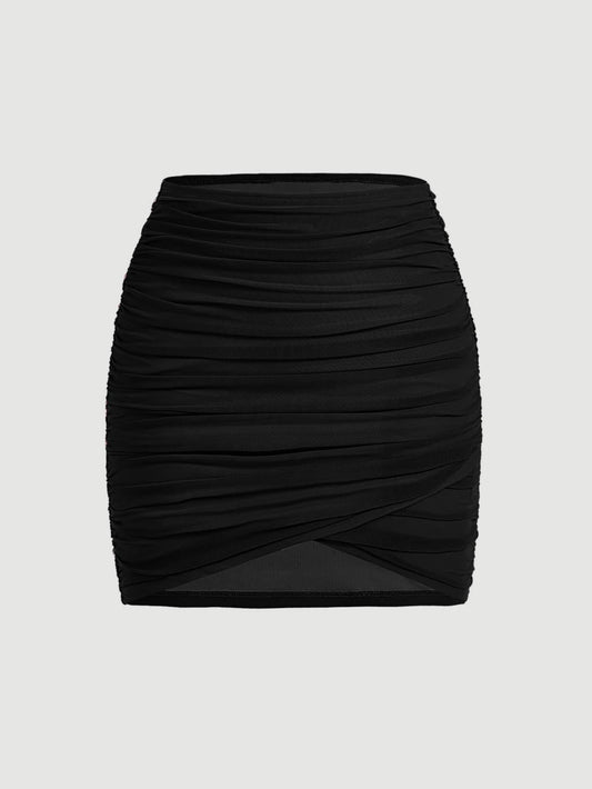 Solid Ruched Bodycon Black Summer Skirt