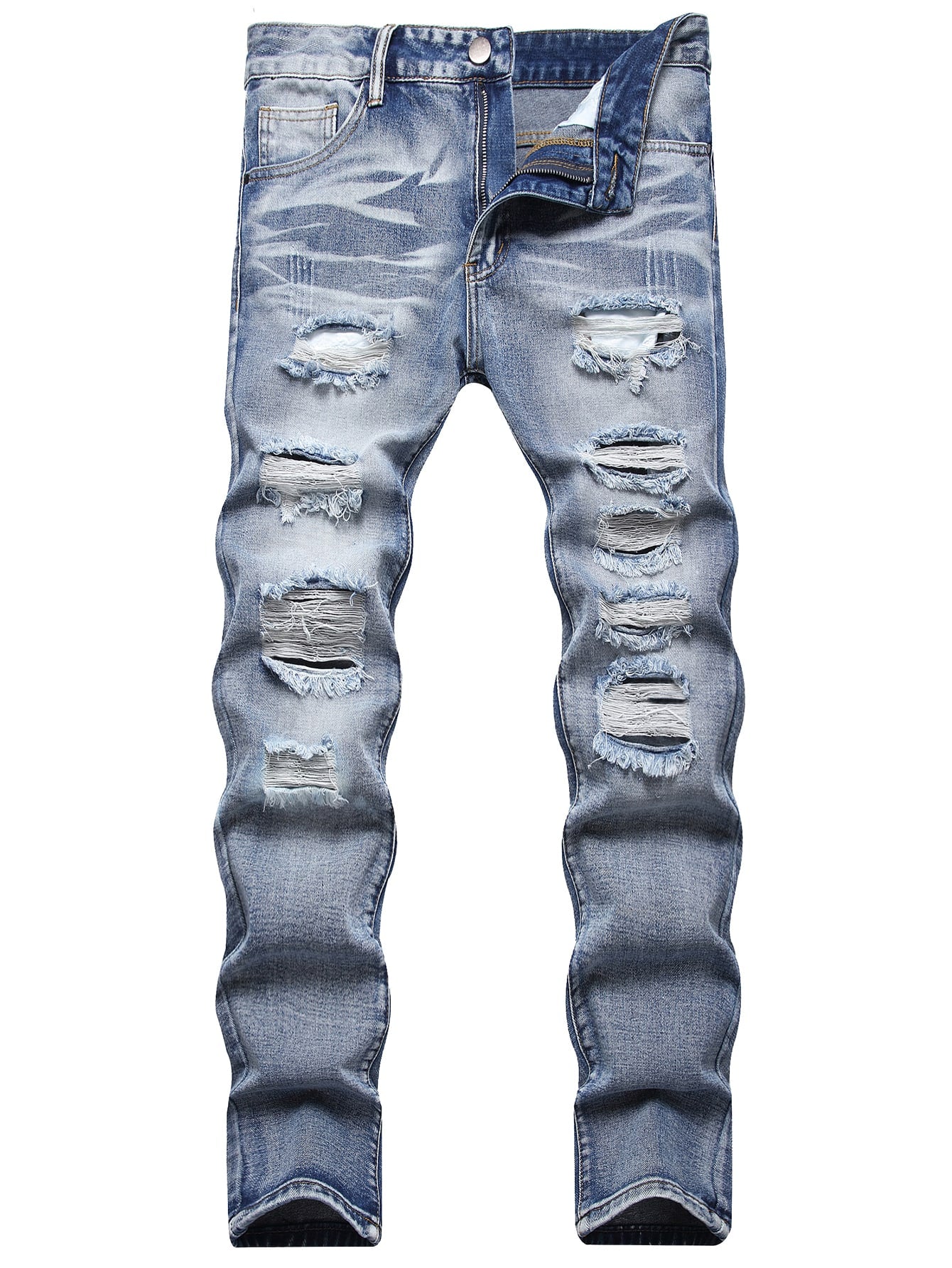 Men Cotton Ripped Frayed Cat Scratch Skinny Jeans