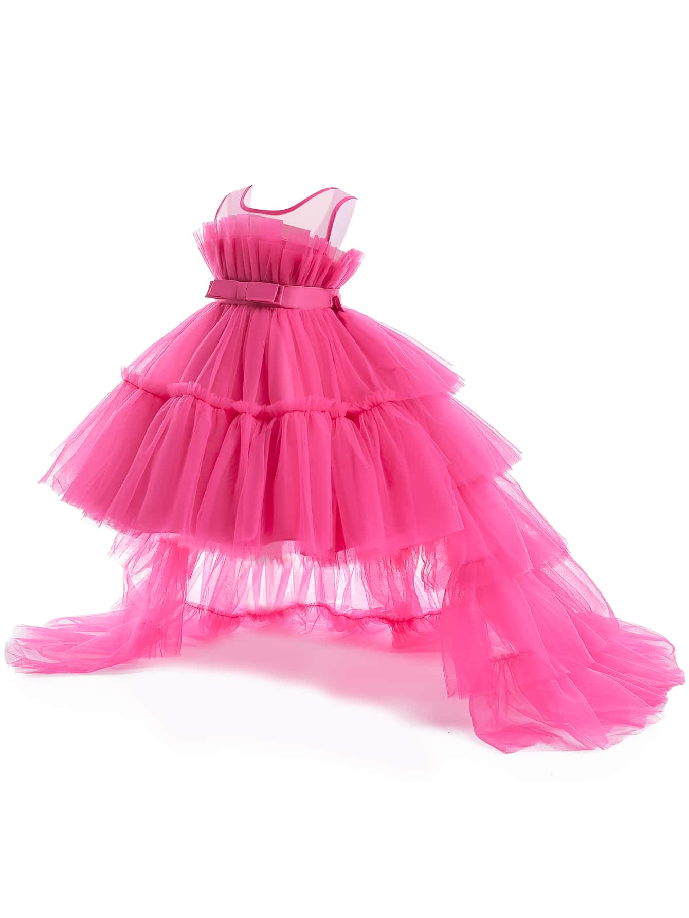 Young Girl Princess Elegant Dress With Detachable Train And Puffy Tulle Skirt For Stage Show, Birthday Party, Banquet, Evening Gown