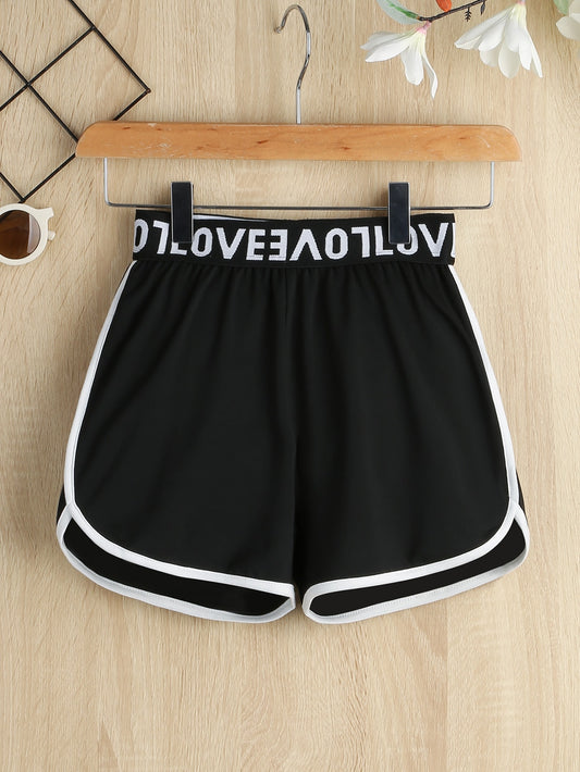 Tween Girl Letter Graphic Contrast Binding Track Shorts