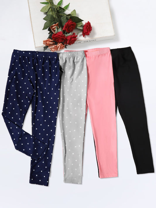 Young Girl Elastic Waist Leggings 4-Piece Set