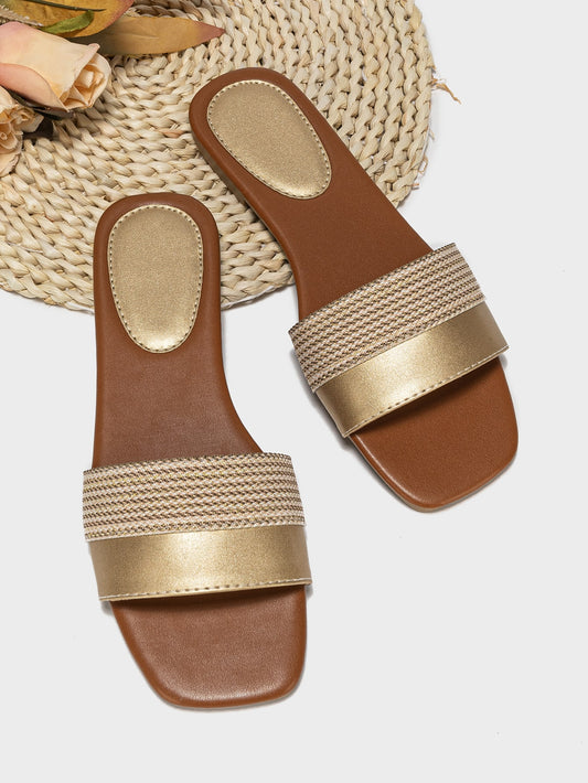 Metallic Striped Pattern Slide Sandals