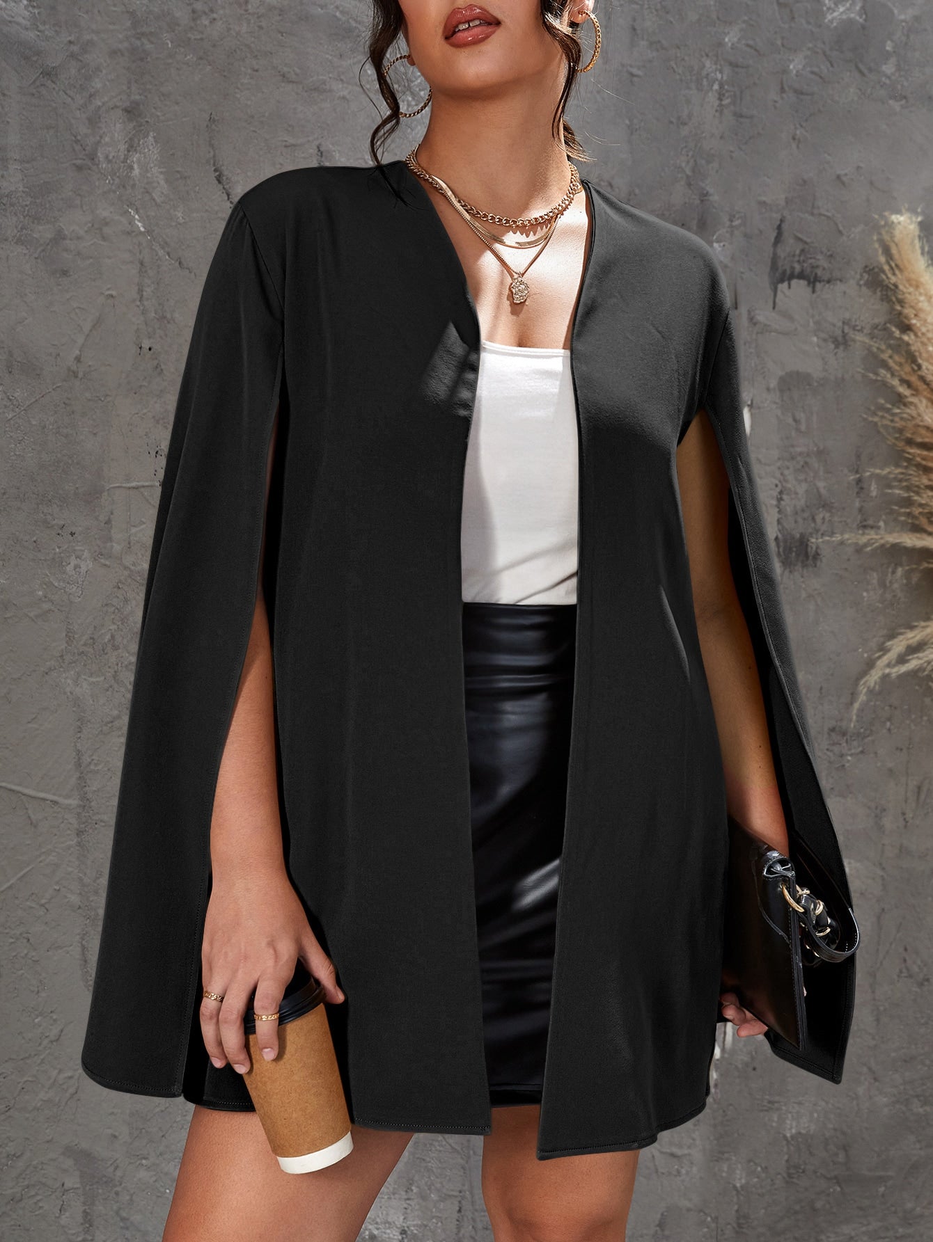 Plus Cloak Sleeve Open Front Blazer