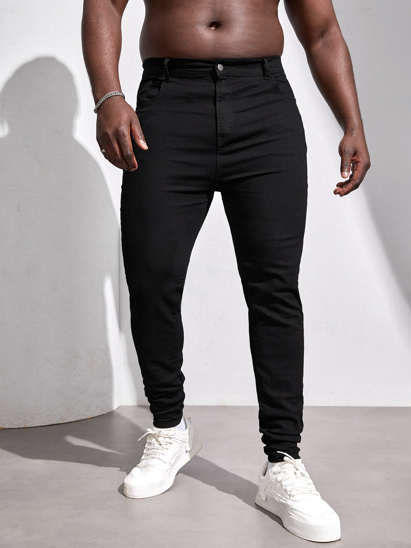 Men Plus Cotton Solid Skinny Jeans