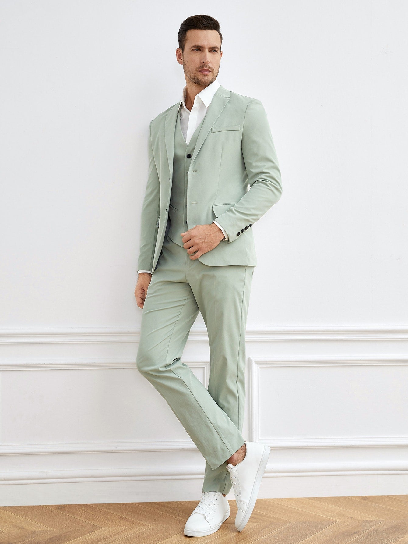 Men Button Front Blazer & Vest & Suit Pants