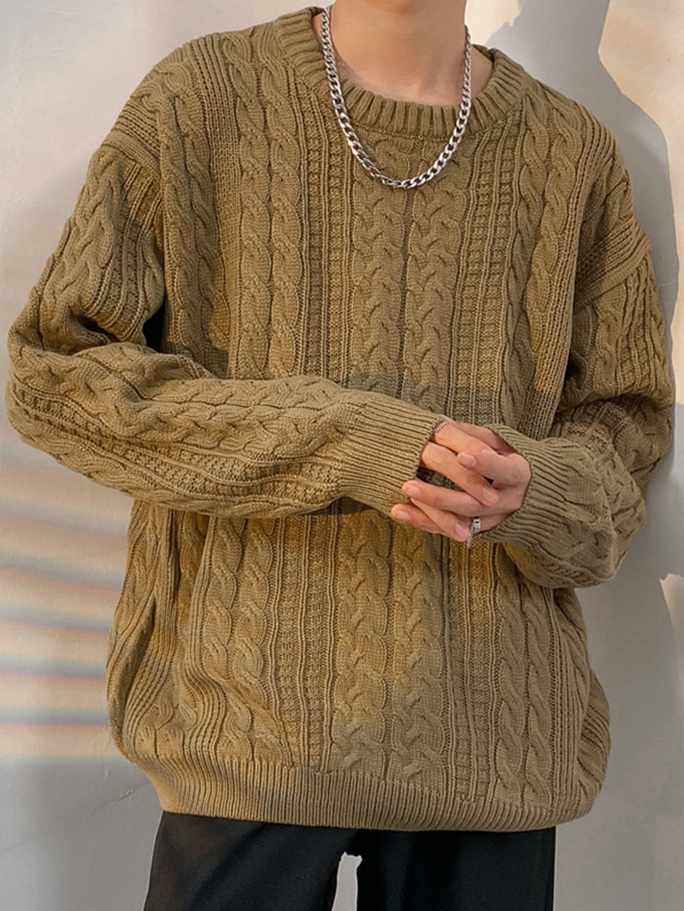 Men Cable Knit Drop Shoulder Sweater