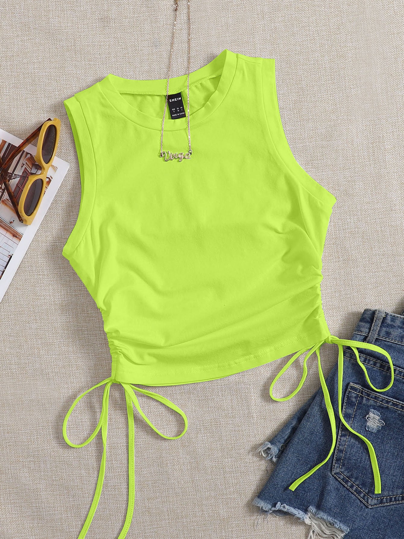 Drawstring Side Crop Tank Top