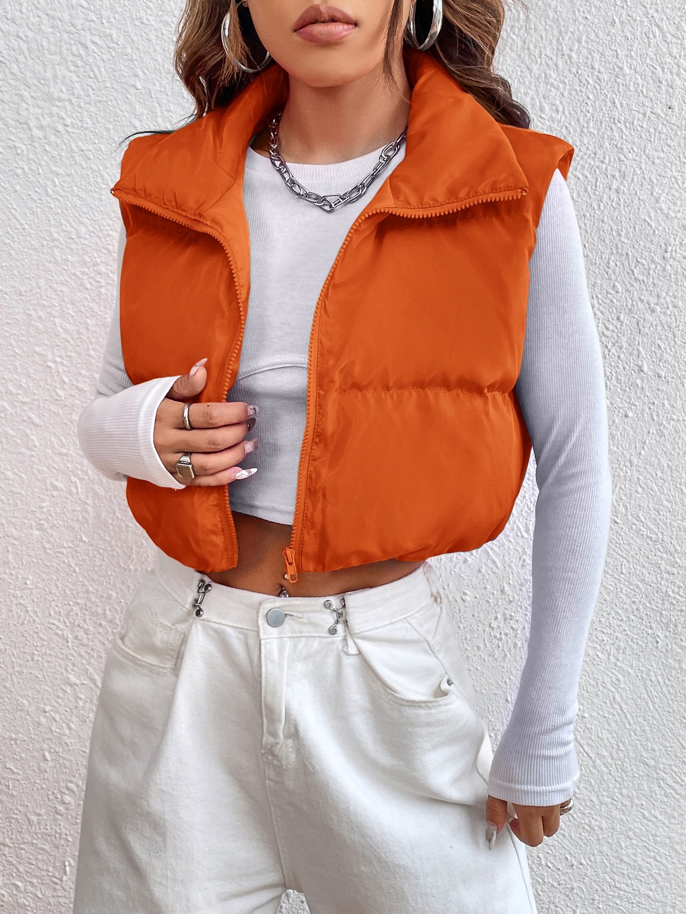 Zipper Front Vest Puffer Coat