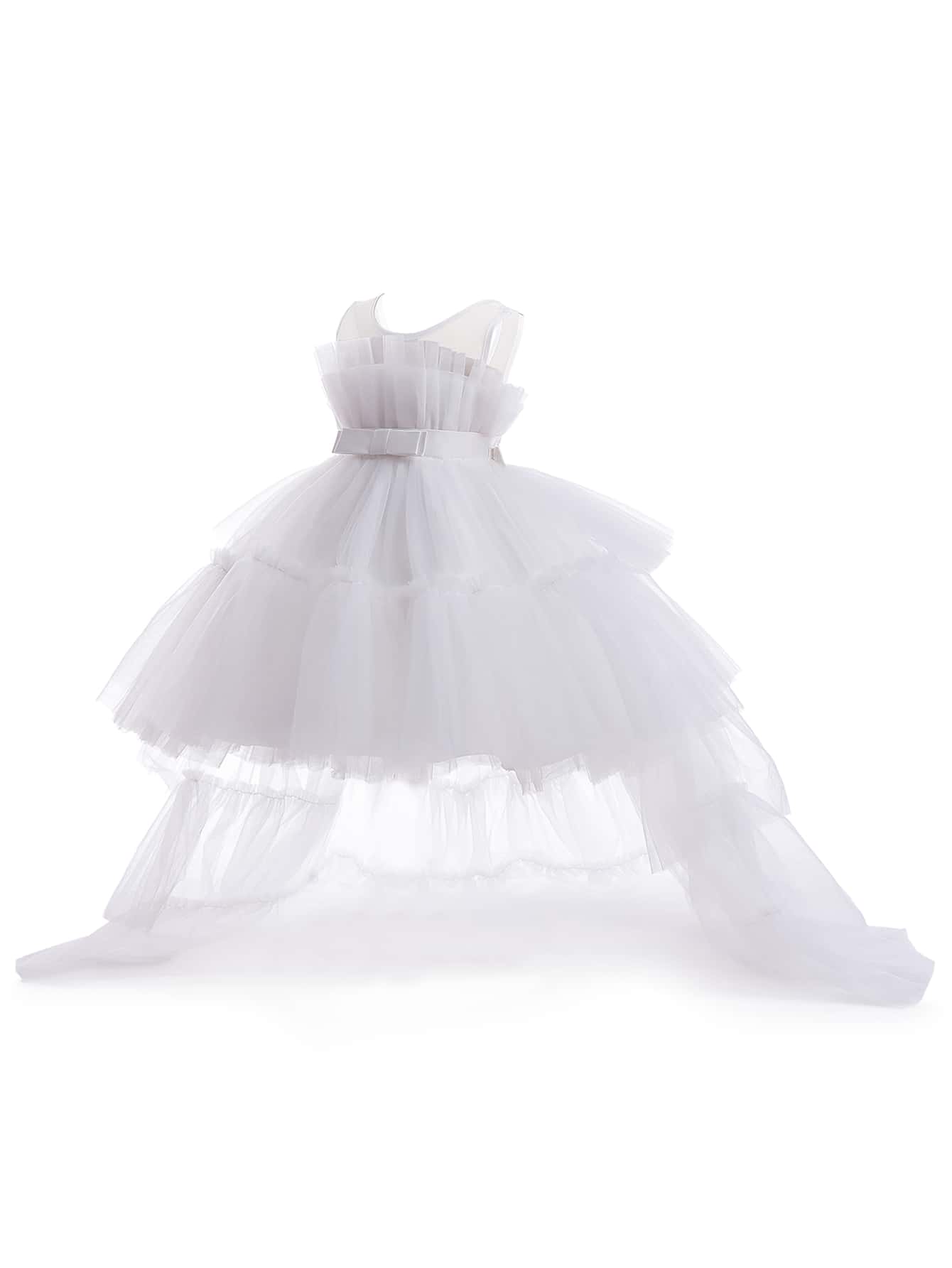 Young Girl Princess Elegant Dress With Detachable Train And Puffy Tulle Skirt For Stage Show, Birthday Party, Banquet, Evening Gown