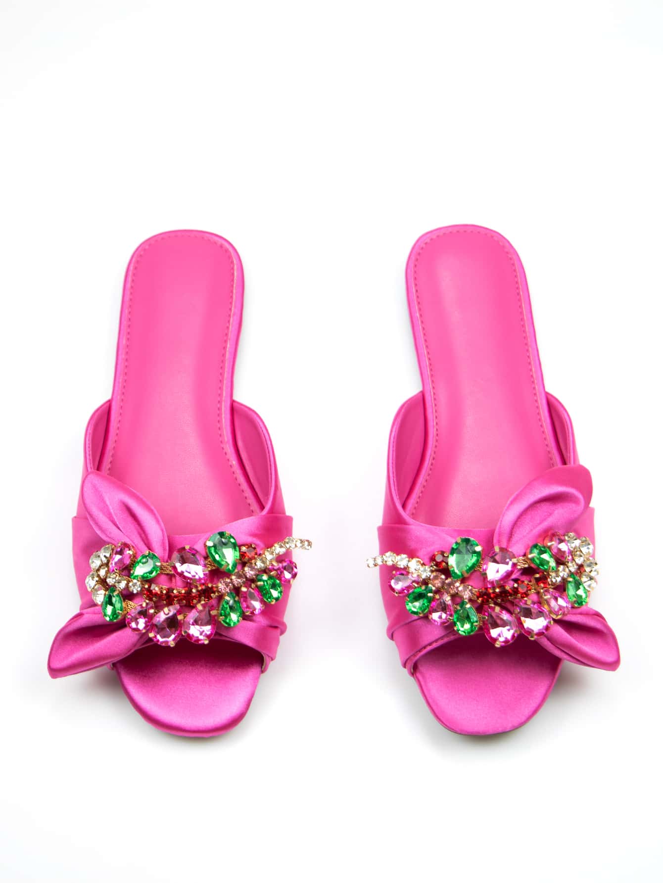 Women Rhinestone & Bow Decor Slide Sandals, Glamorous Sandals