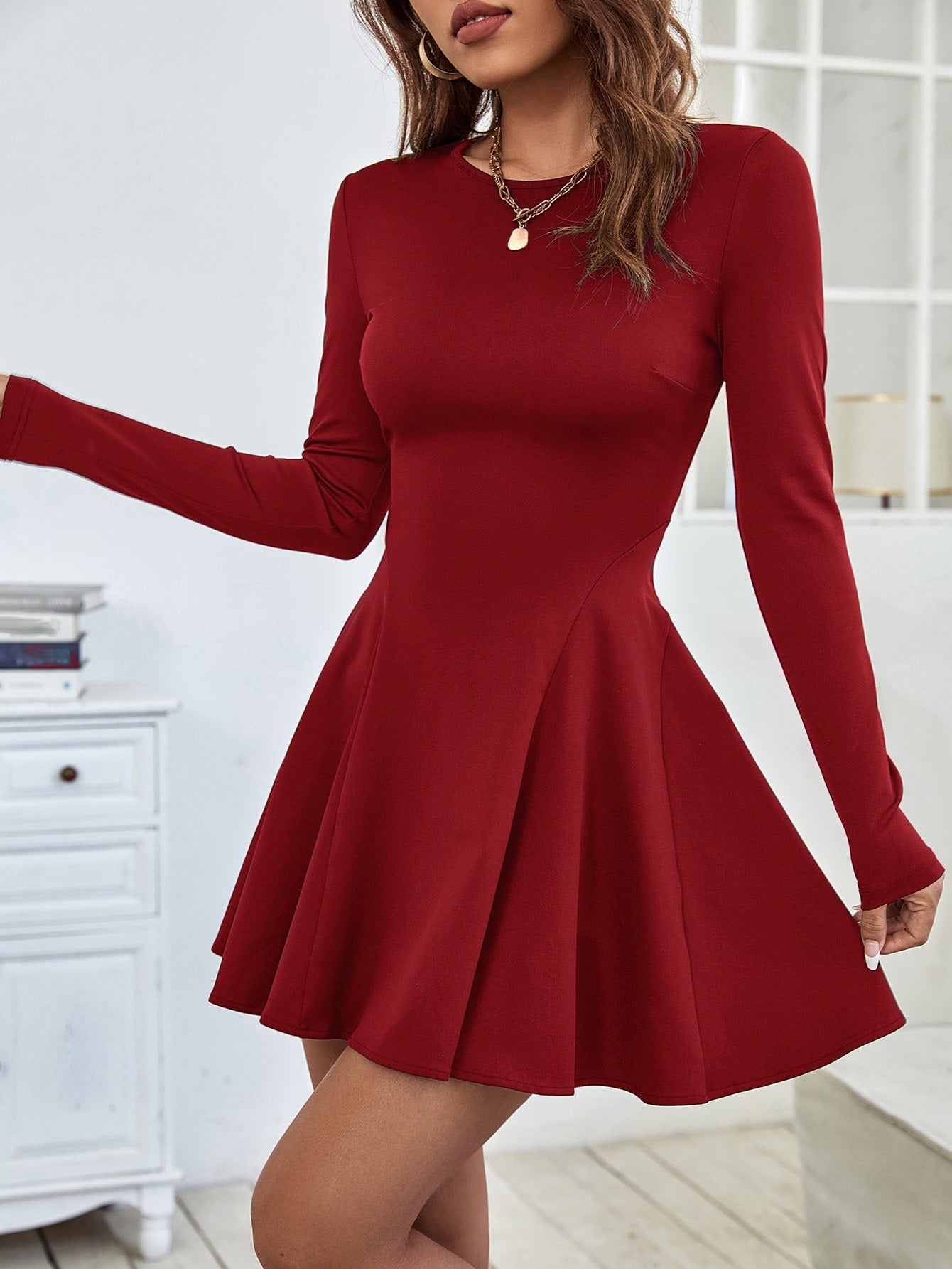 Solid Fit And Flare Short Dress