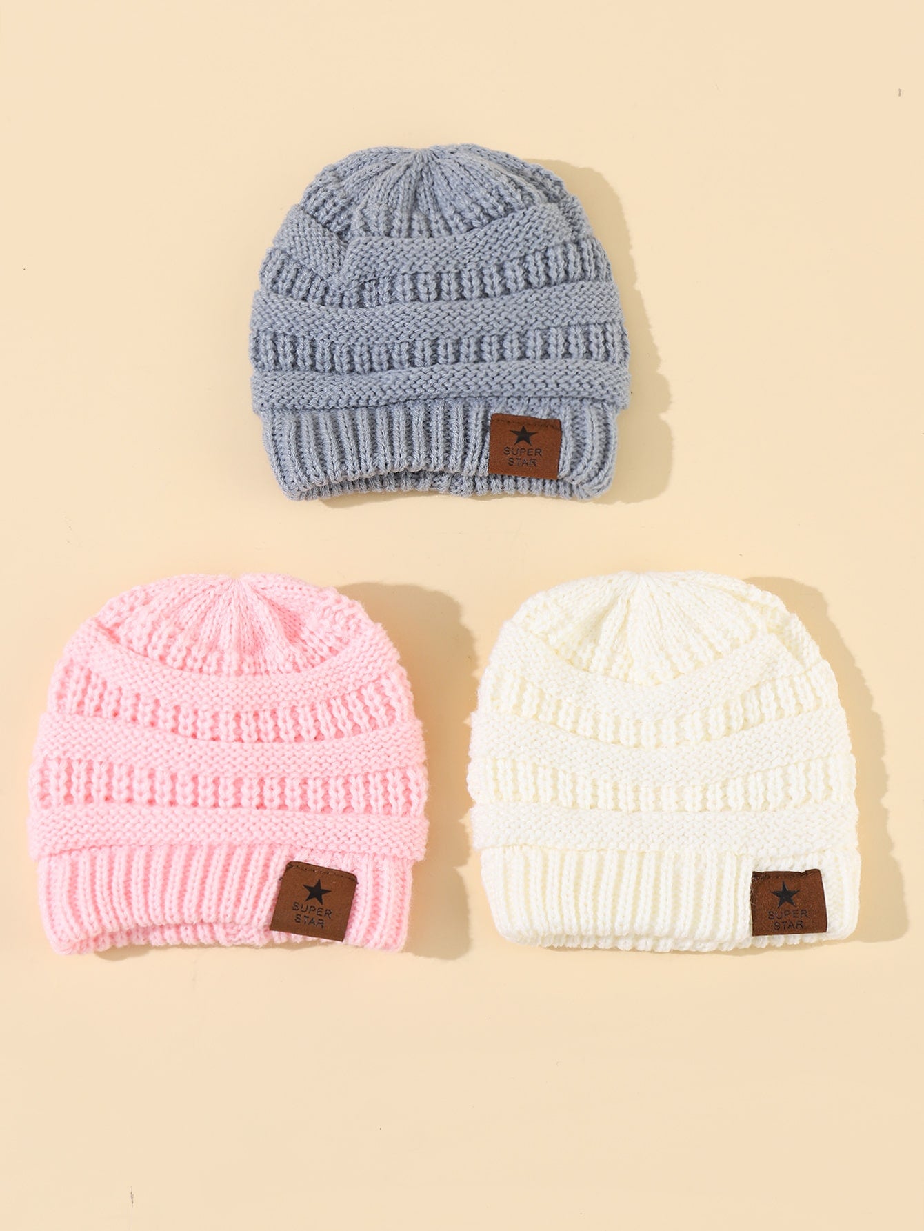 3pcs Baby Letter Graphic Knit Hat