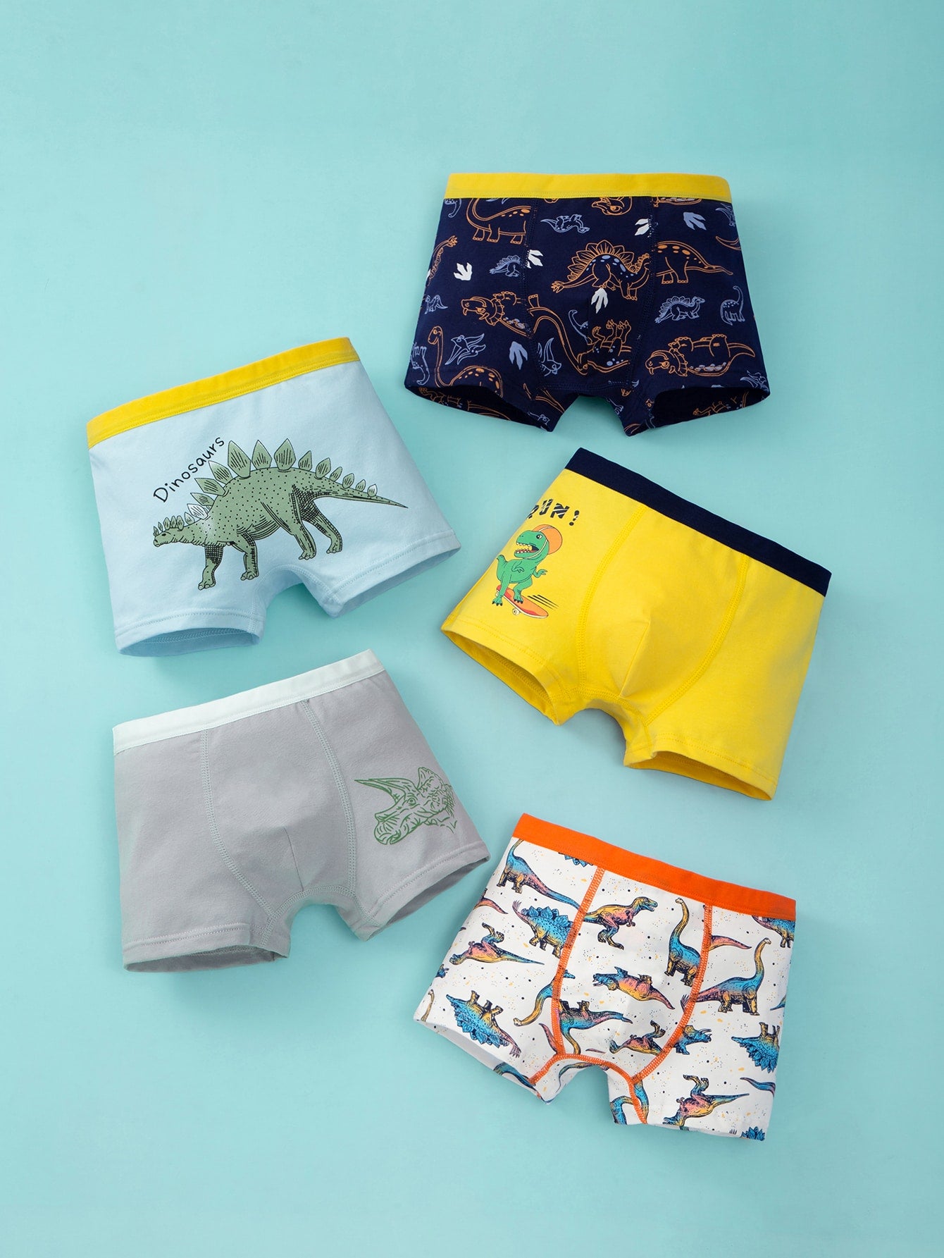 Young Boy 5pcs Cartoon Dinosaur Print Boxer Brief