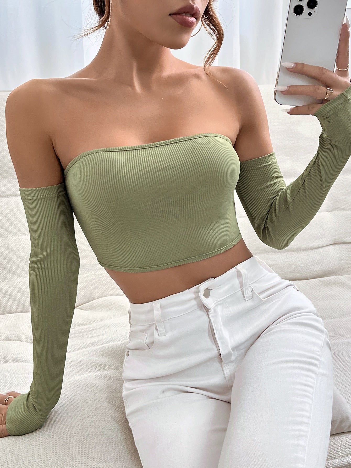 Solid Off Shoulder Crop Off Shoulder Top