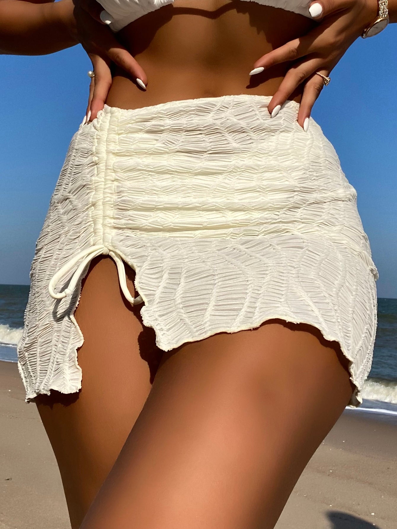 Summer Beach Drawstring Front Cover Up Skirt