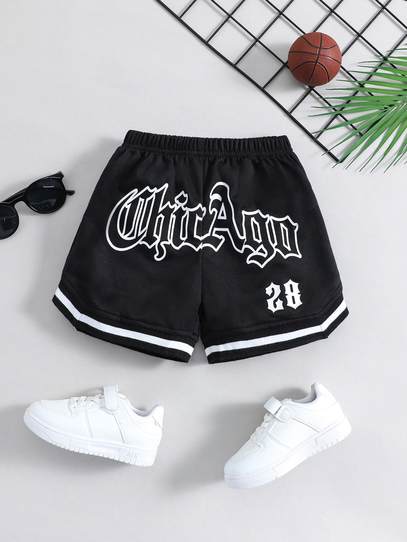 Young Boy Black Letter Print Casual Sports Shorts For Summer