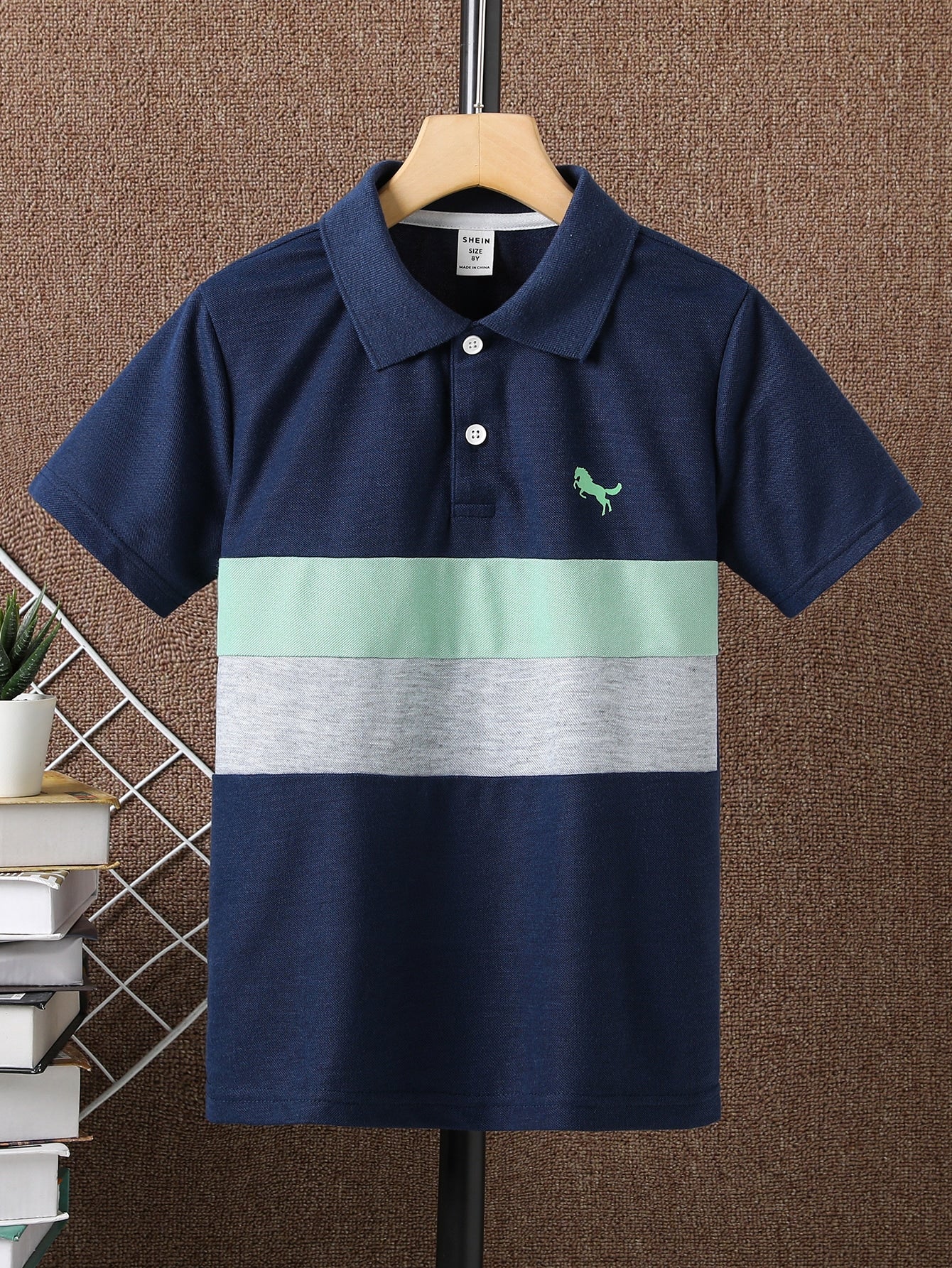 Tween Boy Colorblock Horse Print Detail Polo Shirt