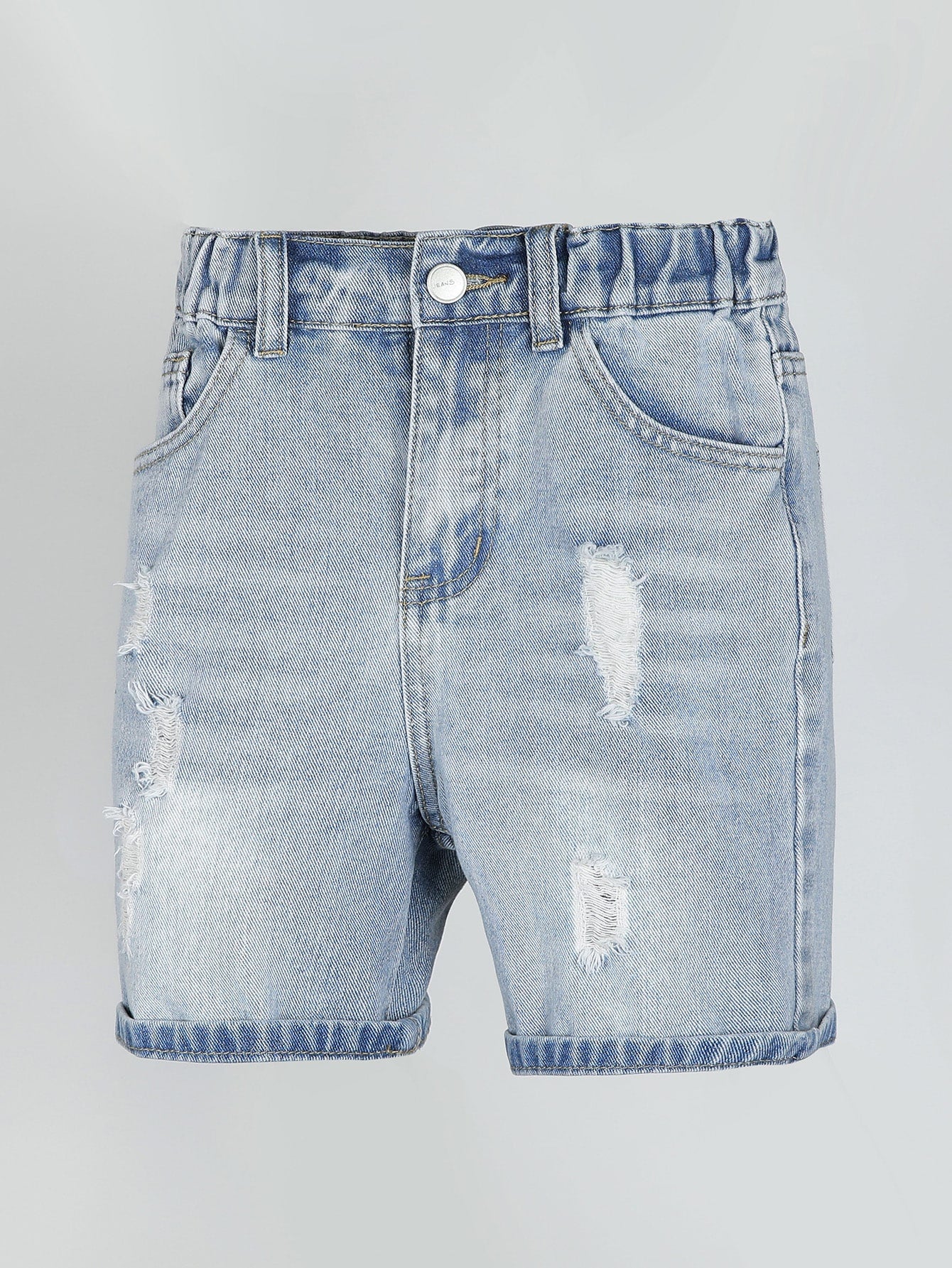 Tween Boy Ripped Frayed Bleach Wash Denim Shorts