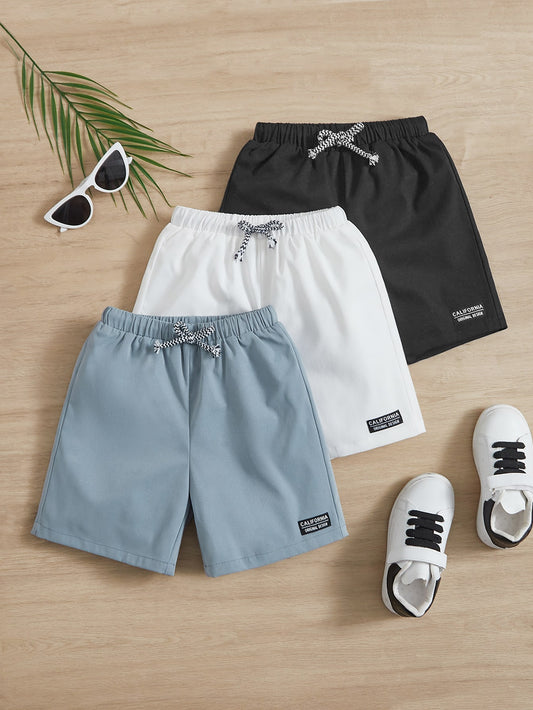 Young Boy 3pcs Letter Patched Detail Drawstring Waist Shorts