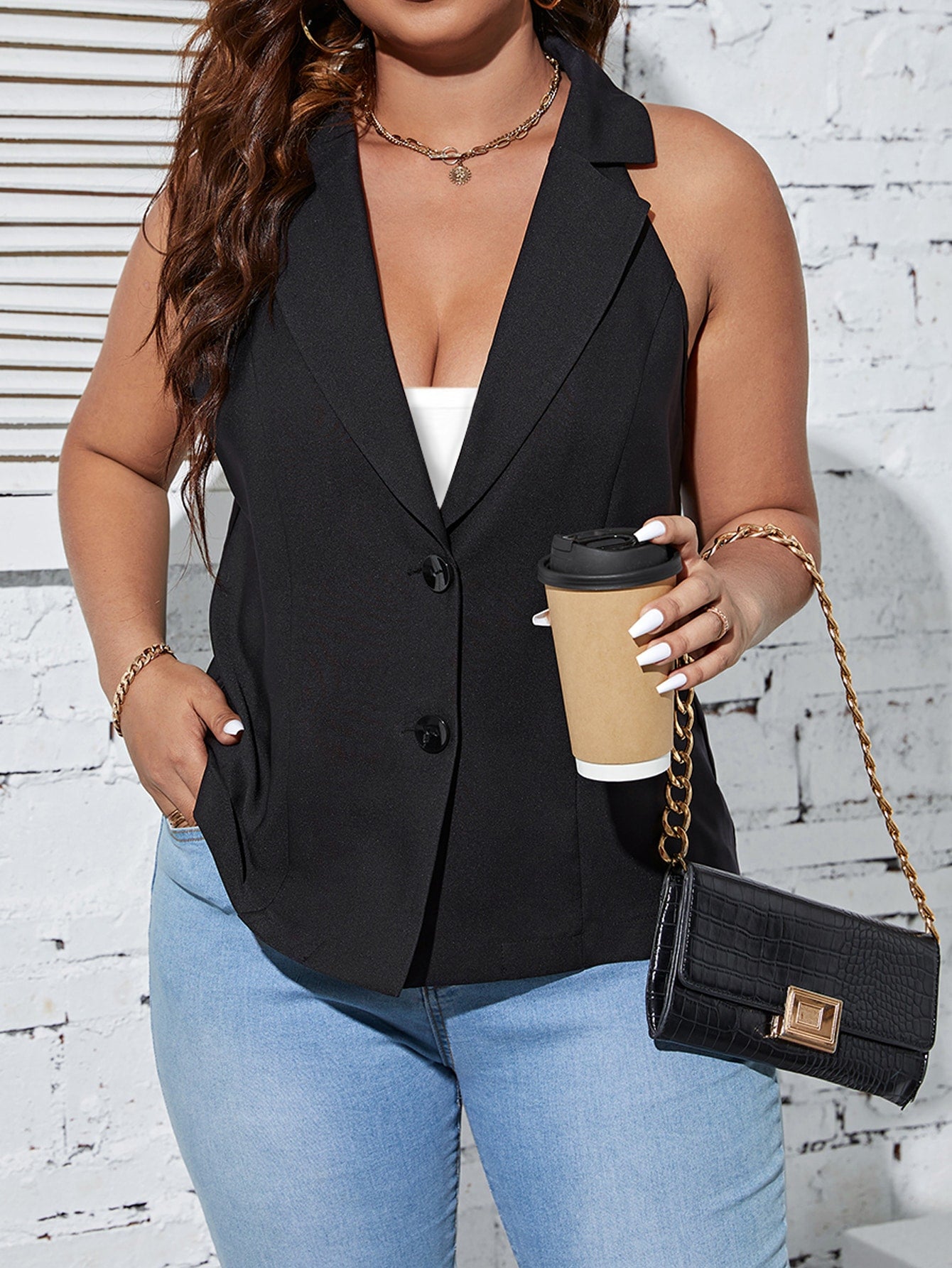 Plus Lapel Neck Vest Blazer