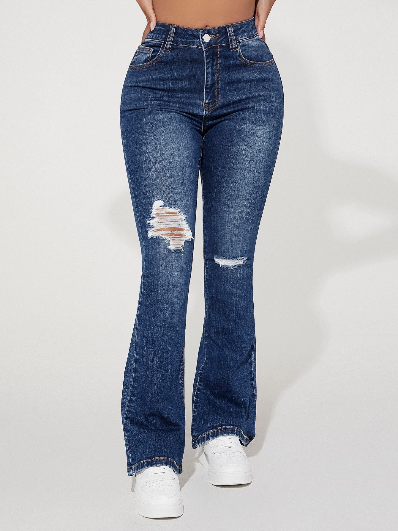 Ripped Bootcut Leg Jeans