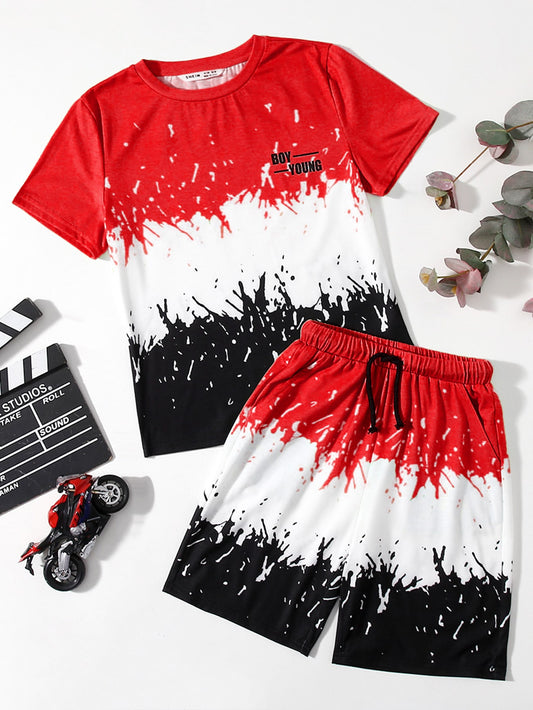 Tween Boy Letter Graphic Colorblock Tee And Shorts Set