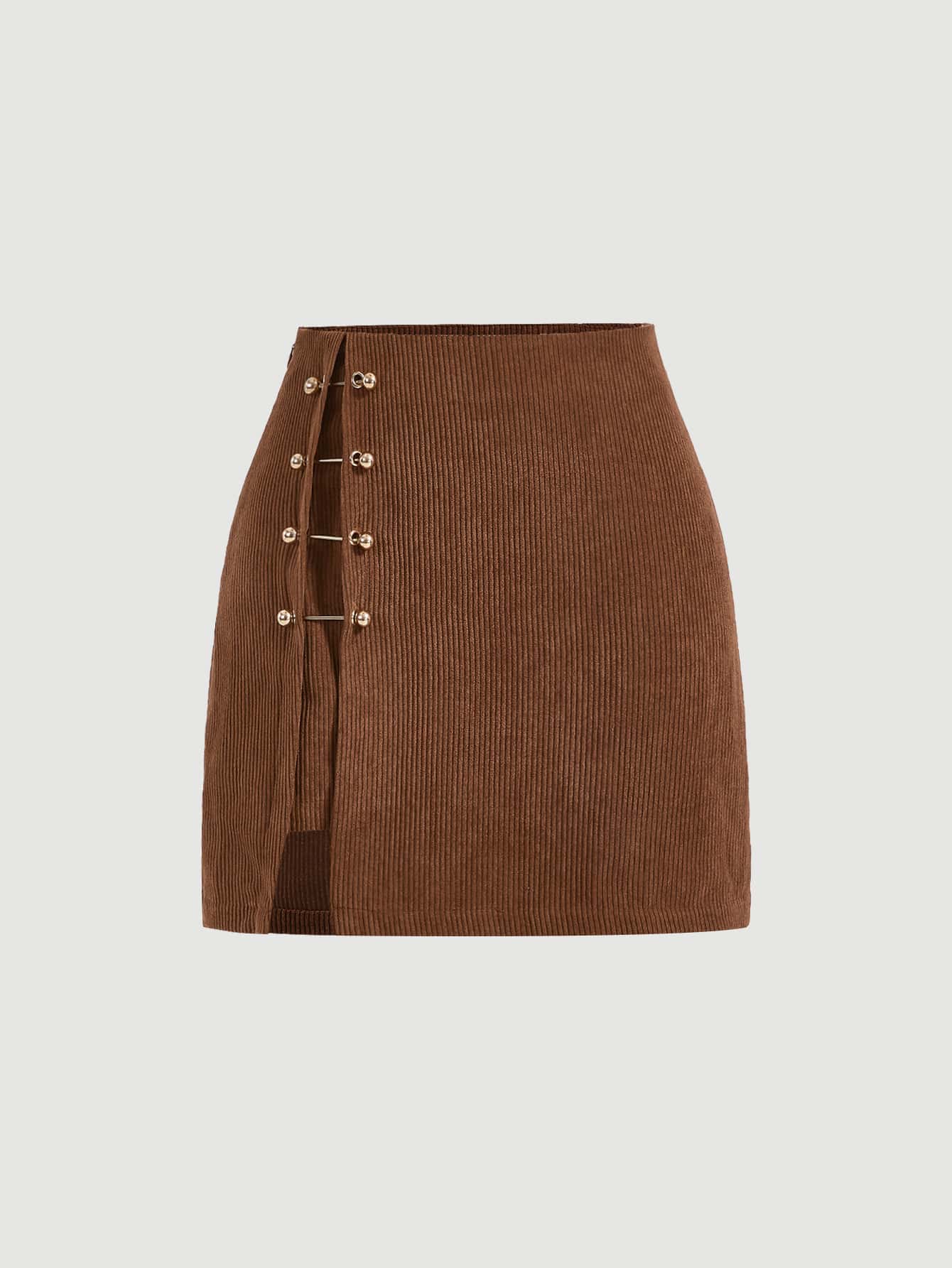 Solid Color Studded Decorated Fitted Skirt