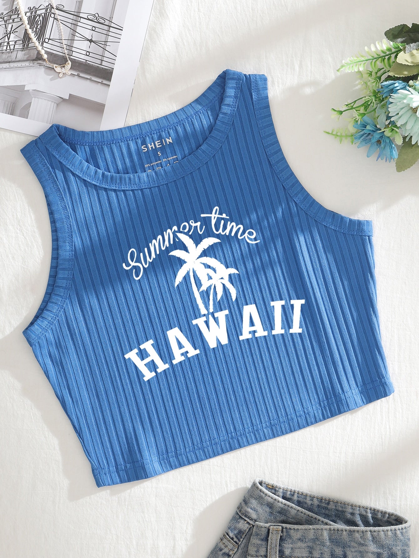 Women Summer Palm Tree & Letter Graphic Tank Top