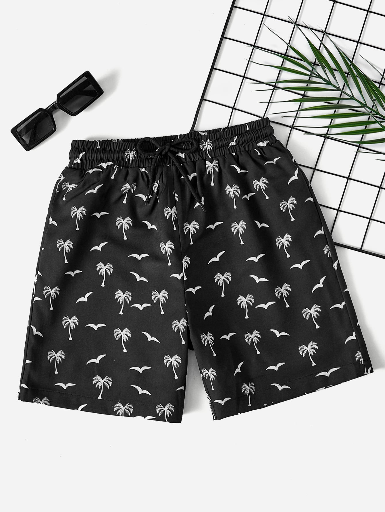 Tween Boy Palm Tree & Seagull Print Swim Shorts