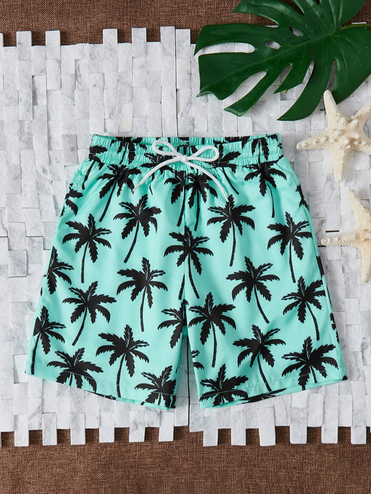 Tween Boy Palm Tree Print Swim Shorts