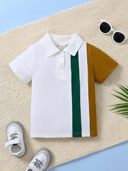 Young Boy Summer Short Sleeve Polo Shirt, Fashionable Turn-down Collar Tee