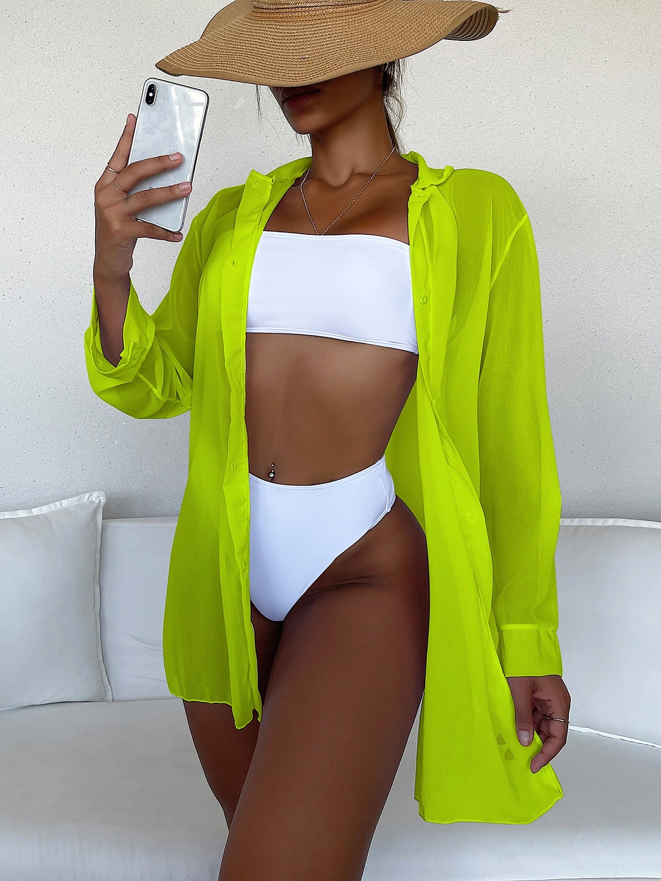 Swim Summer Beach Cut-Out Button Front Kimono