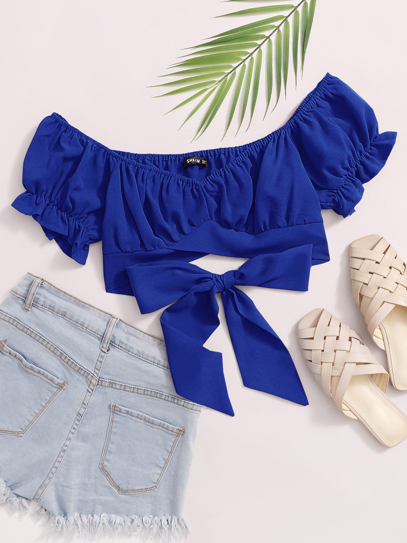 Tied Hem Puff Sleeve Crop Top Spring Break Bow Crop Women Tops