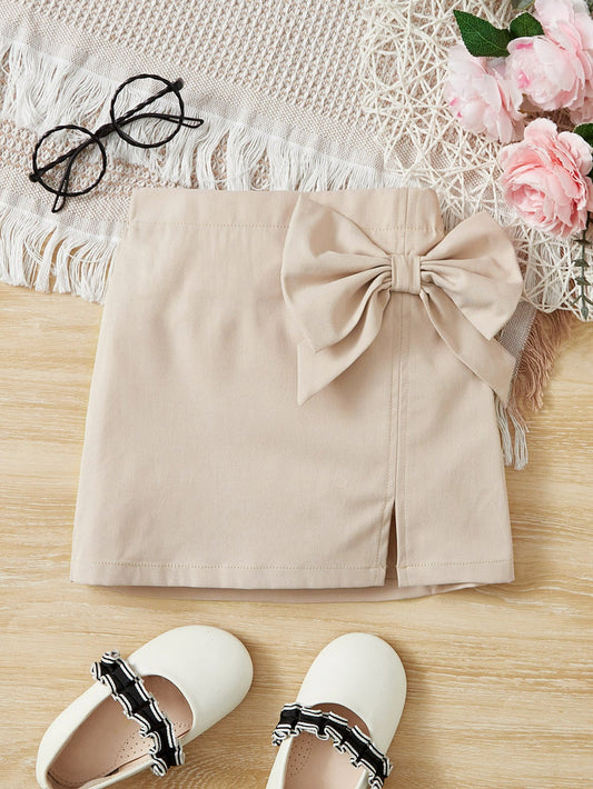 Sweet & Slim Young Girl's Front Bowknot High-Low Hem Skirt