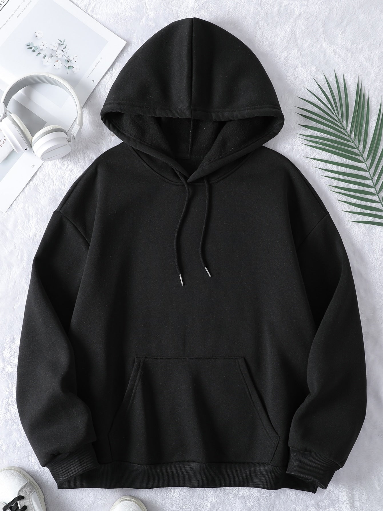 Plus Kangaroo Pocket Drawstring Thermal Hoodie