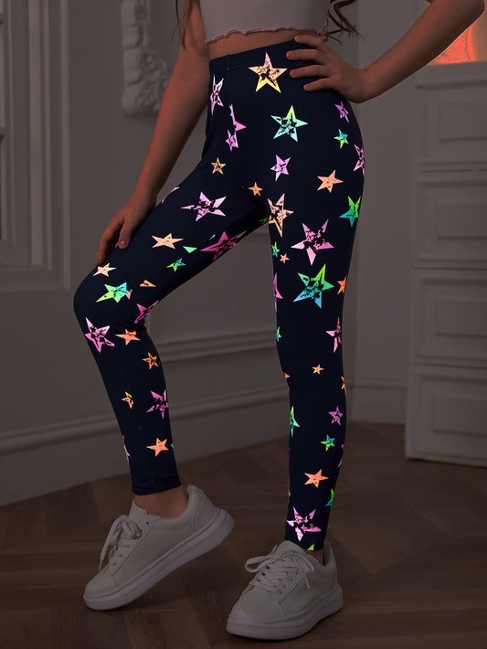 Tween Girl Comfortable And Stylish Knitted Star Printed Leggings