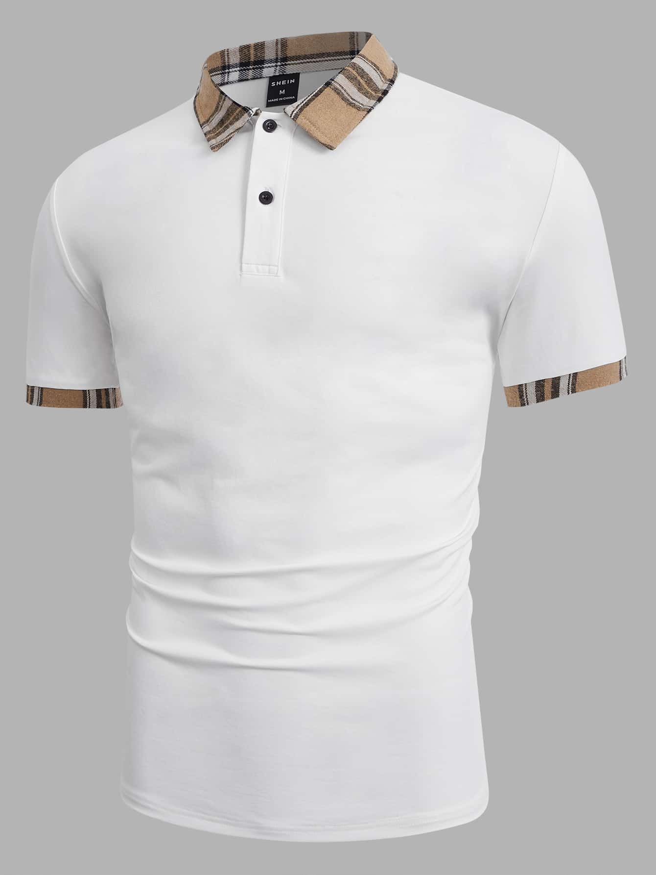 Men Contrast Plaid Collar Polo Shirt