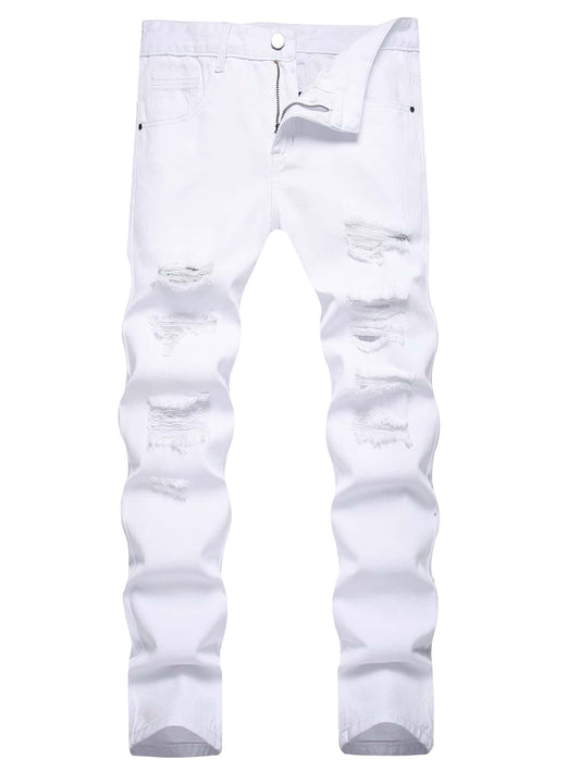 Men Cotton Ripped Frayed Skinny Jeans