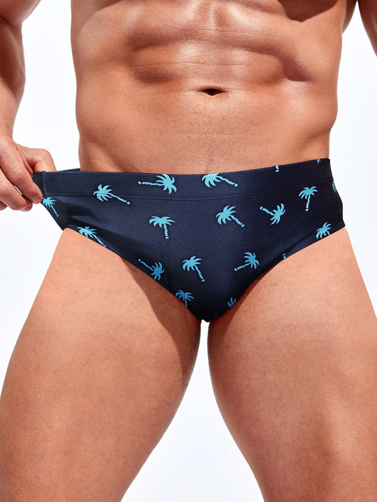 Men Tropical Print Swim Brief