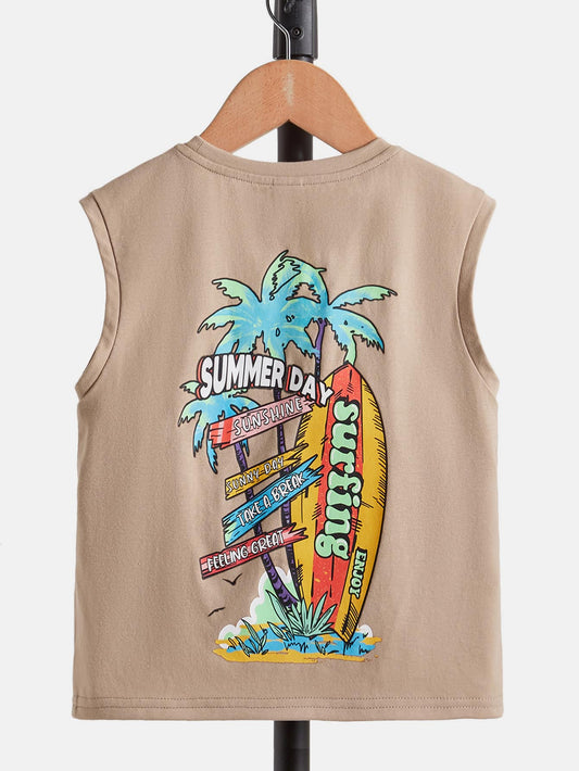 Young Boy Letter & Tropical Print Tank Top