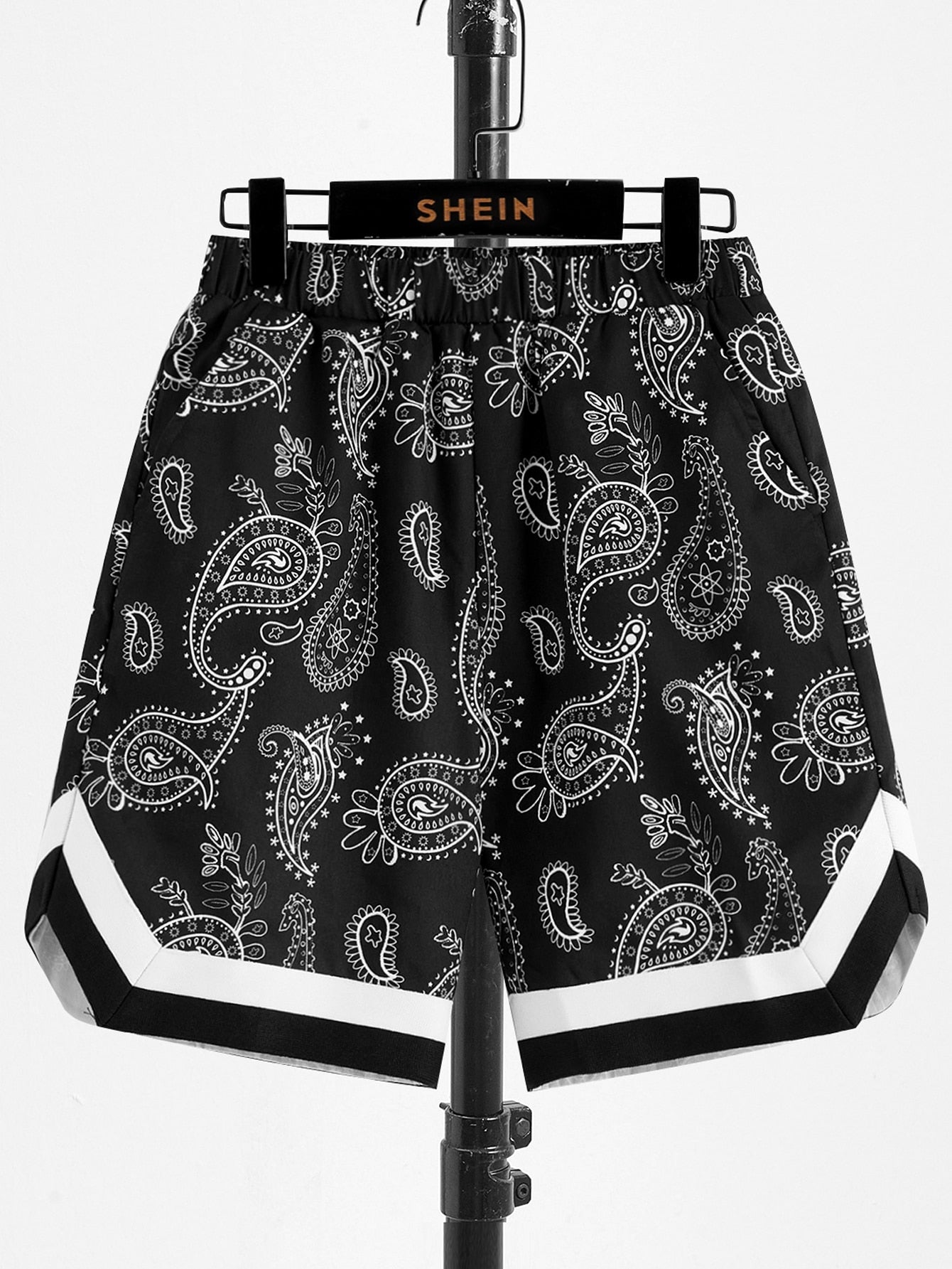 Tween Boy Casual Elastic Waist Paisley Printed Shorts With Loose Fit And Patchwork Hem