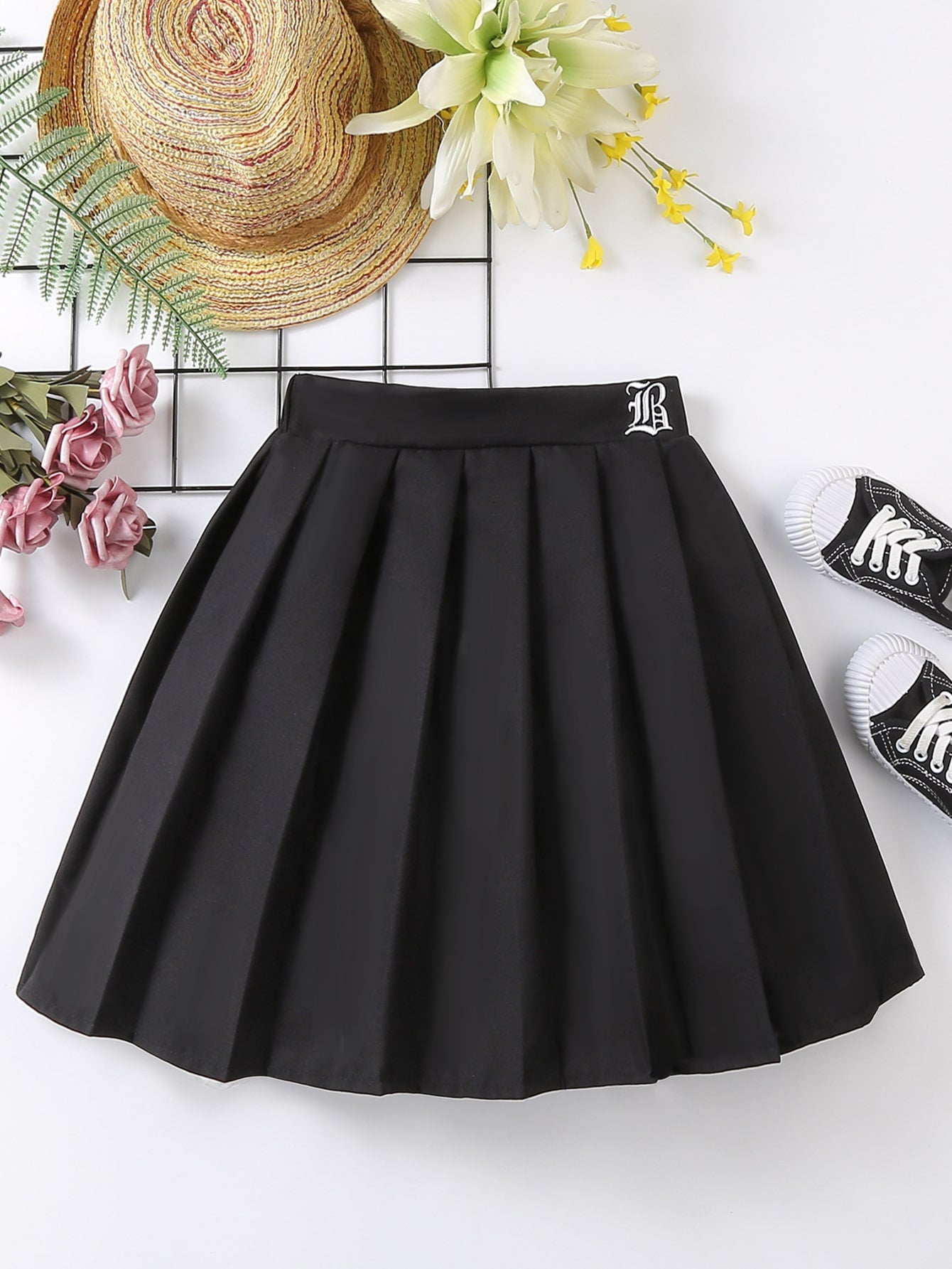 Tween Girl Casual Letter Embroidered Pleated Skirt For Spring/Summer