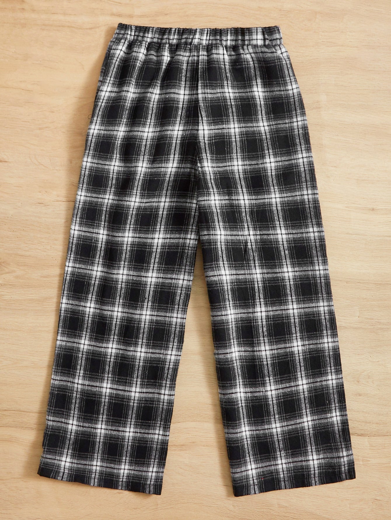 Tween Girl Breathable And Comfortable Plaid Printed Elastic Waist Wide-Leg Pants With Pockets