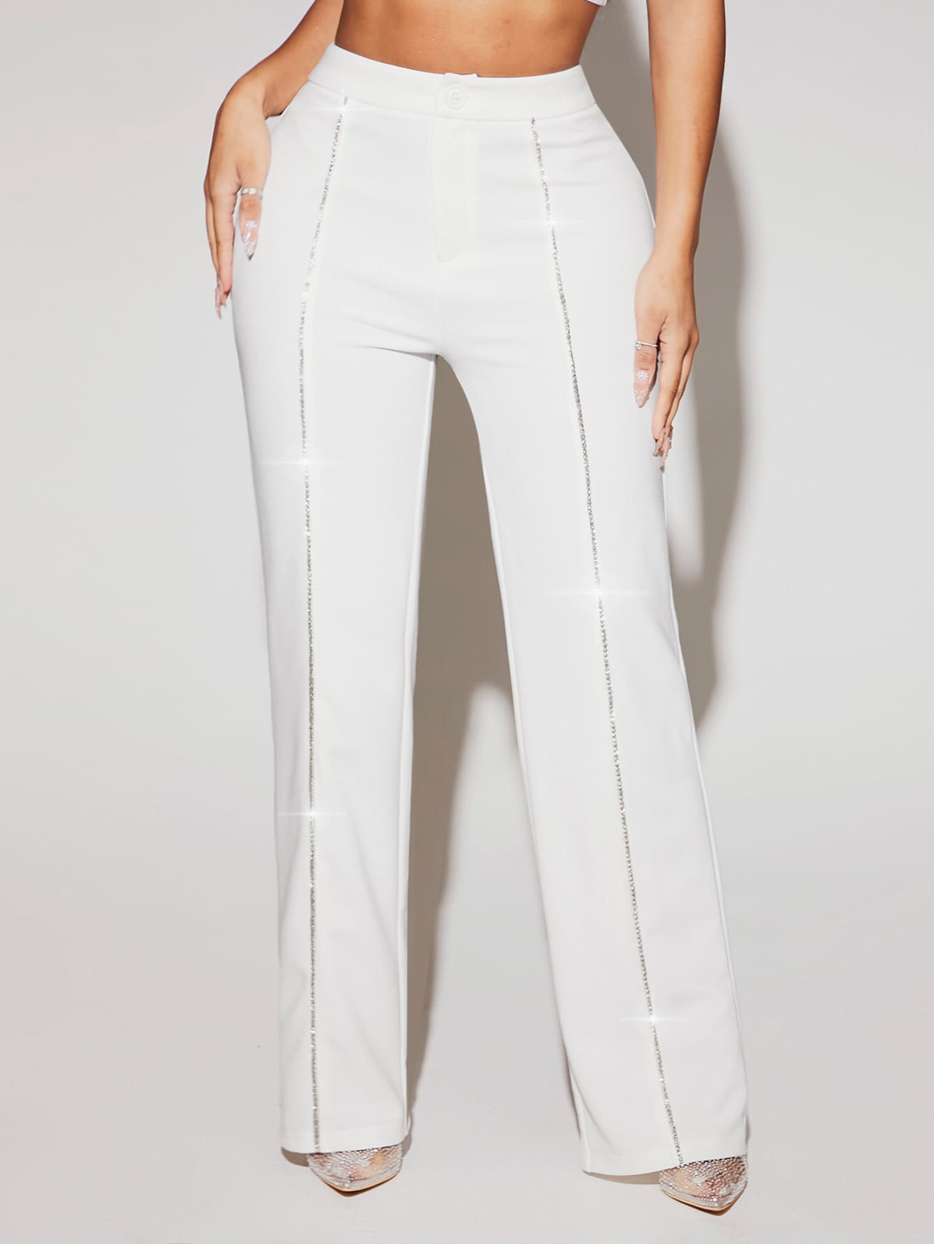 Rhinestone Detail Straight Leg Suit Dress Pants