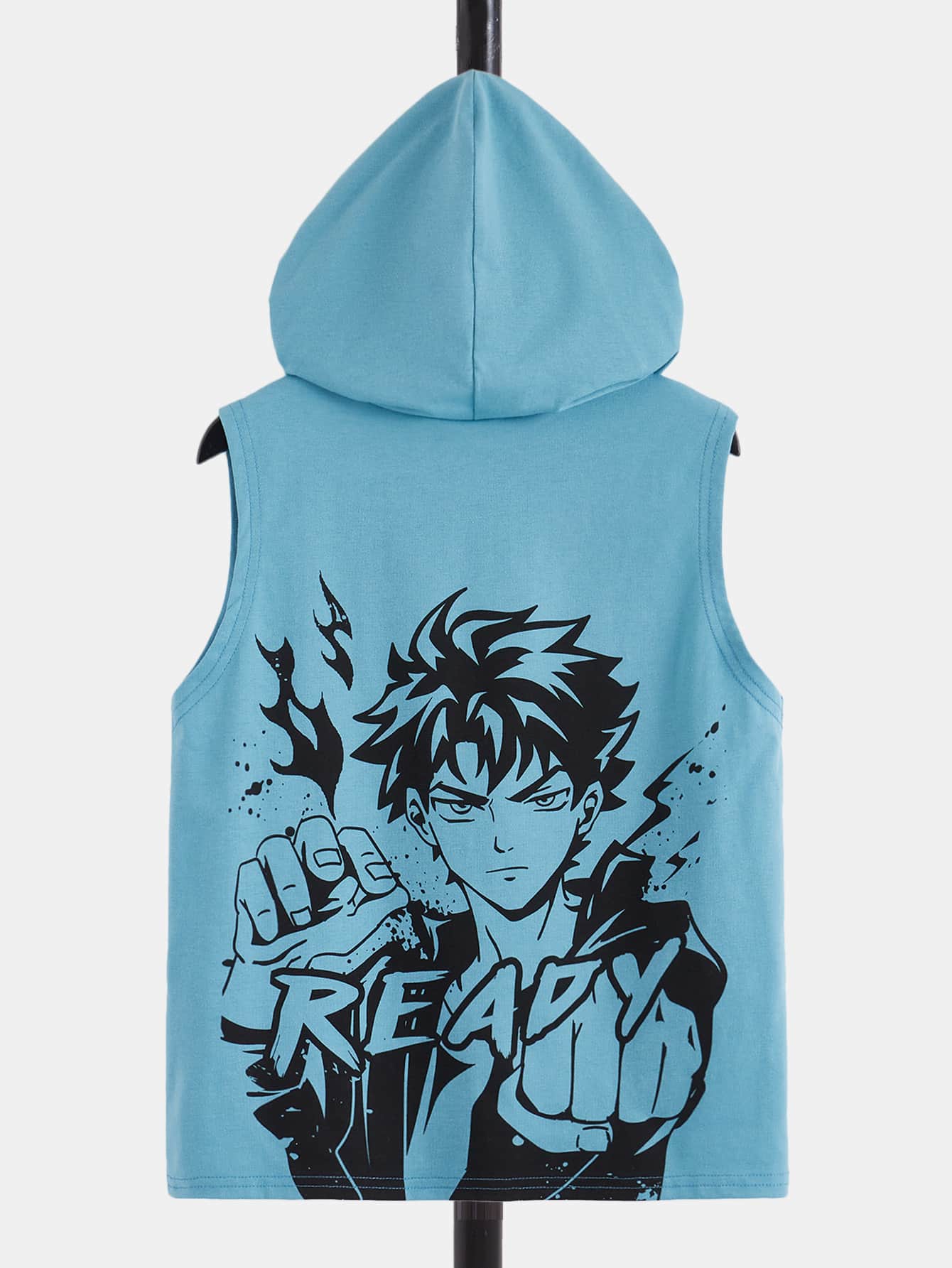 Tween Boy Casual Round Neck Sleeveless Hooded Vest With Portrait Pattern