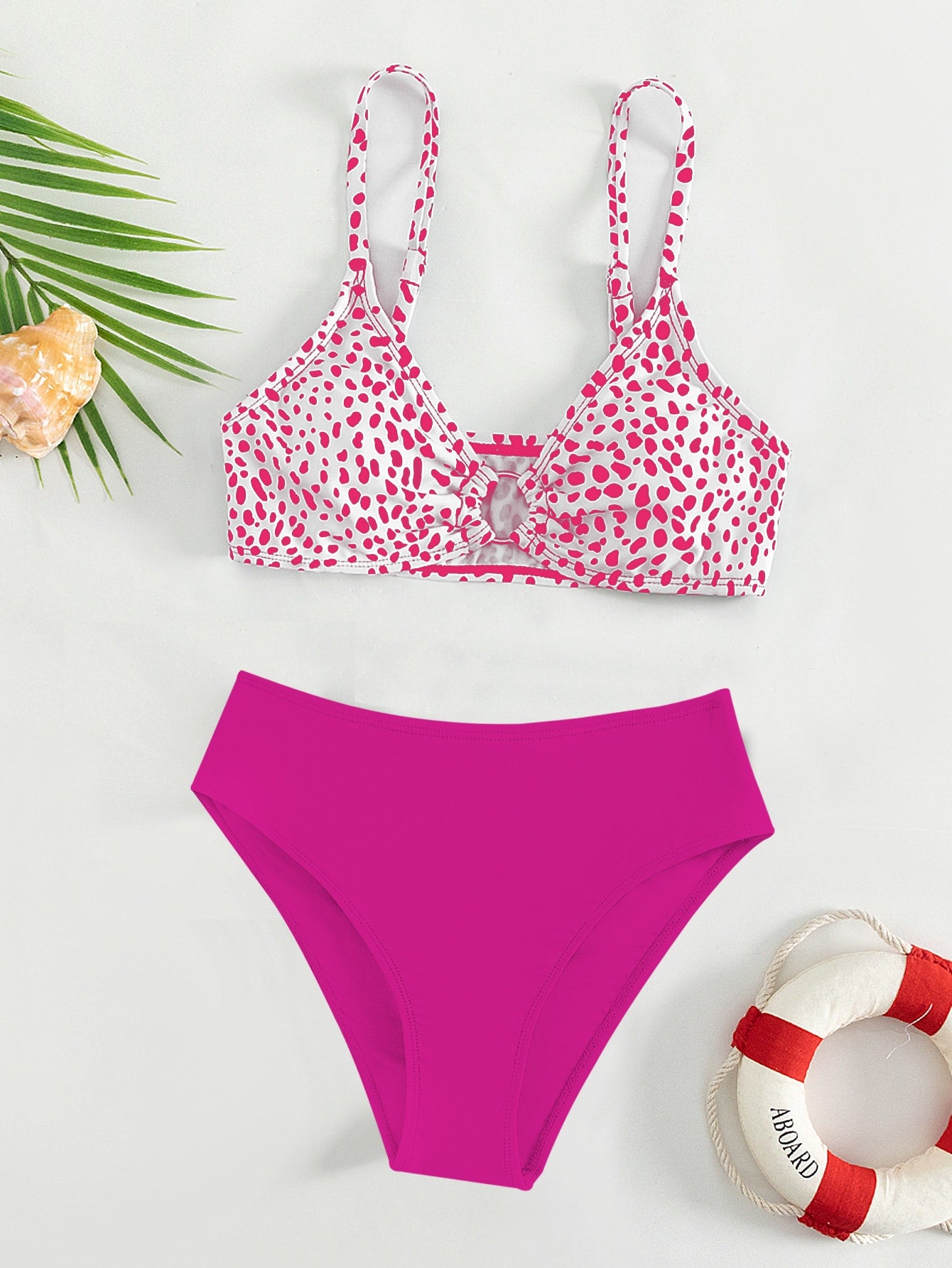 Teen Girls Dalmatian Print Ring Linked Bikini Swimsuit