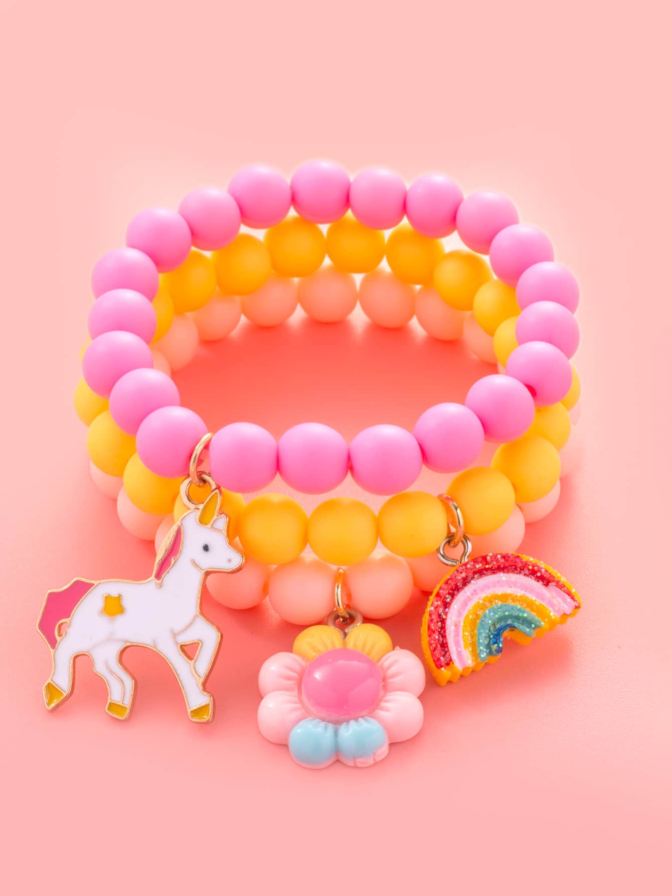 3pcs/set Cute Cartoon Unicorn & Rainbow Decor Bracelet For Girls For Daily Decoration