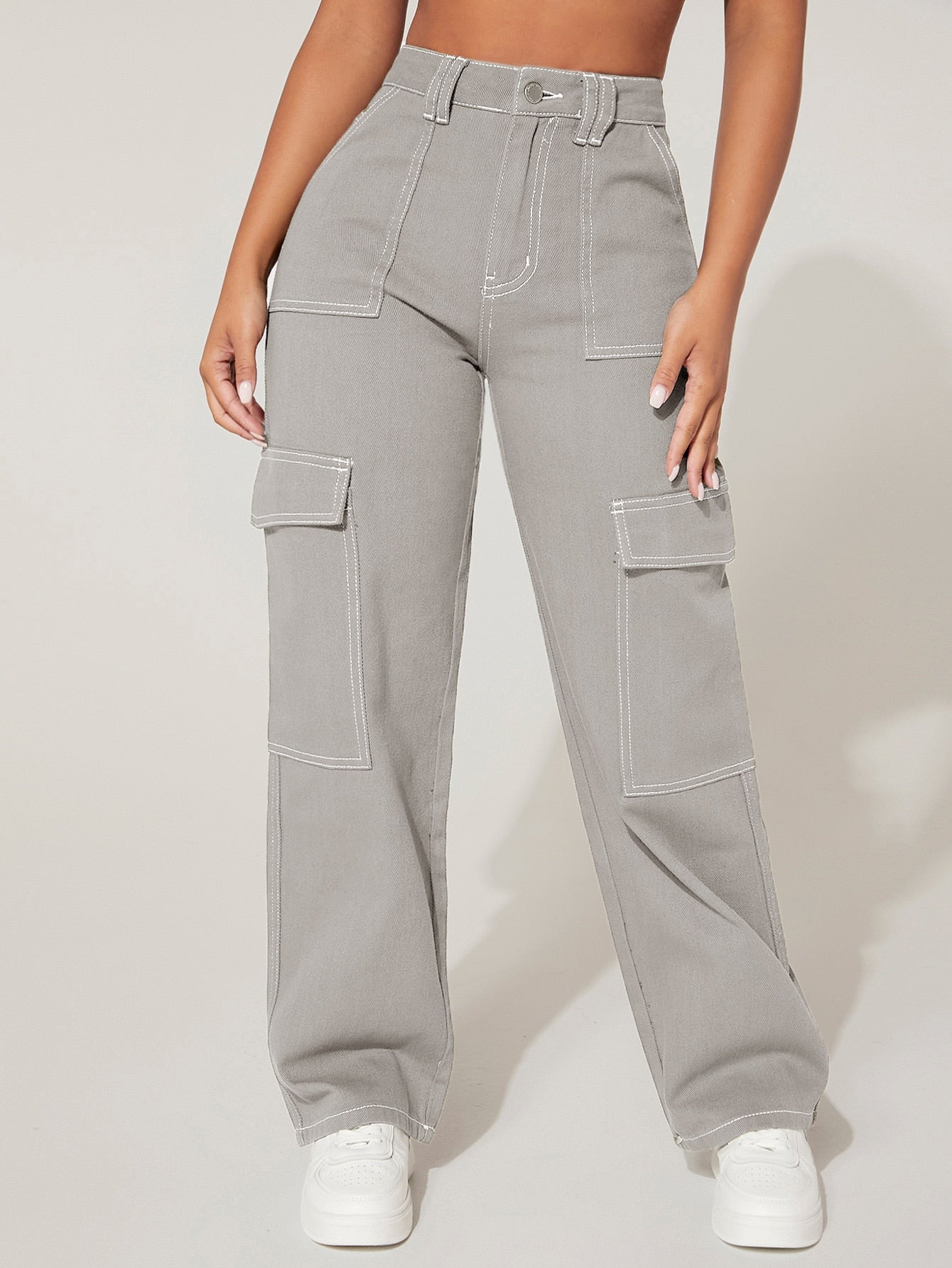 PETITE High Waist Flap Pocket Cargo Jeans