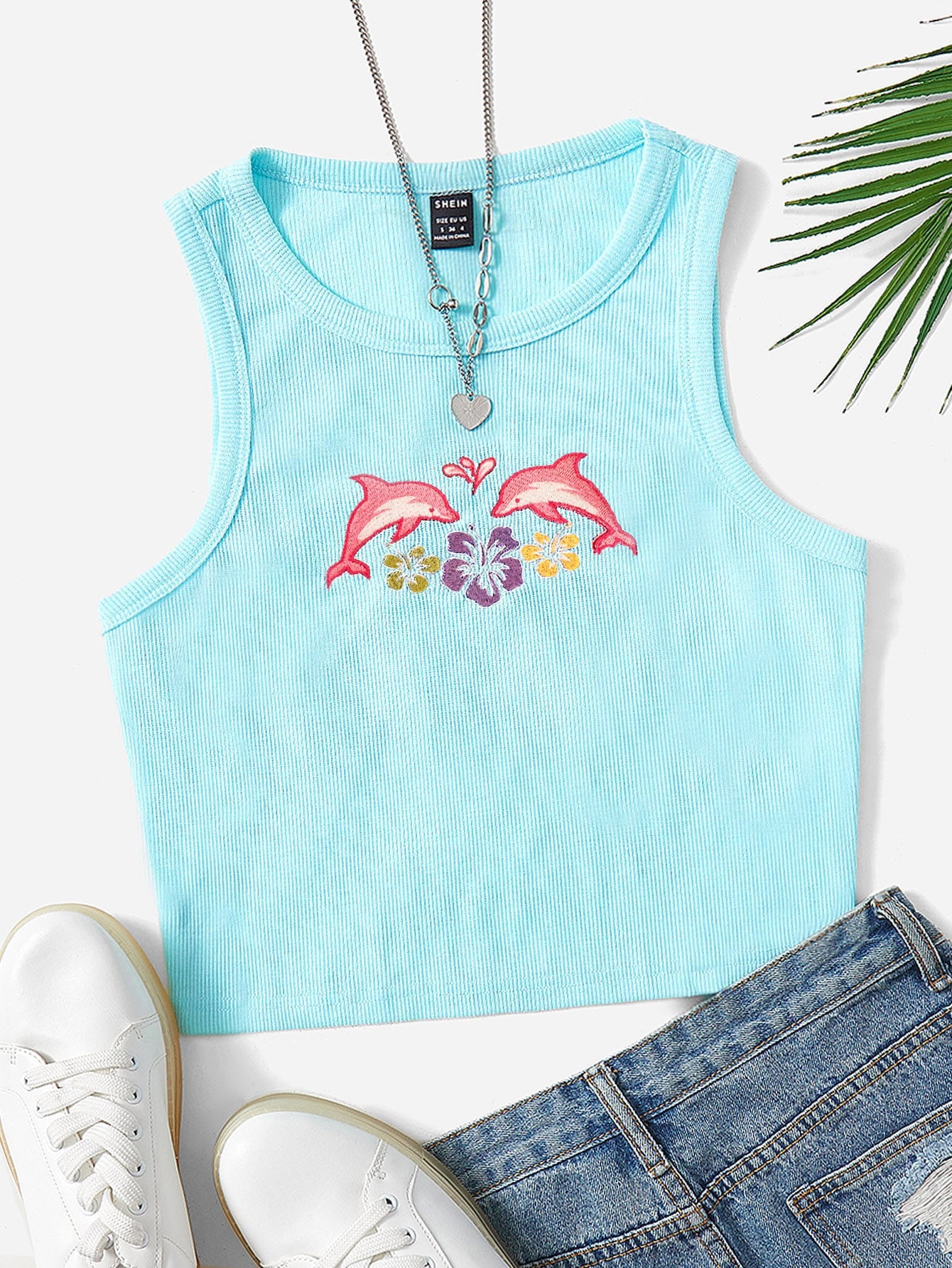 Floral & Dolphin Print Tank Top