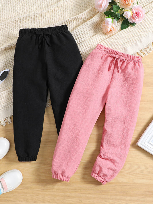 Young Girl 2pcs Solid Knot Front Pants